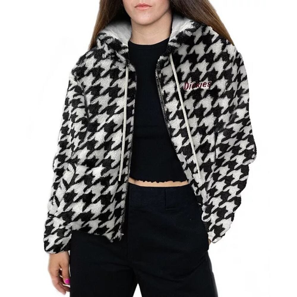 Dickies Women’s Houndstooth Sherpa Zip Up Jacket Size Medium